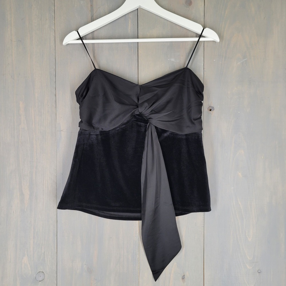Express Velvet Satin Tube Top Women Small Black Good Tie Front‎ Sweetheart Neck